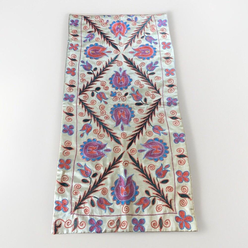 Handmade Embroidered‎ Pillow Cover 3D Bright Floral Vine 17 X 34.5” Boho Cottage